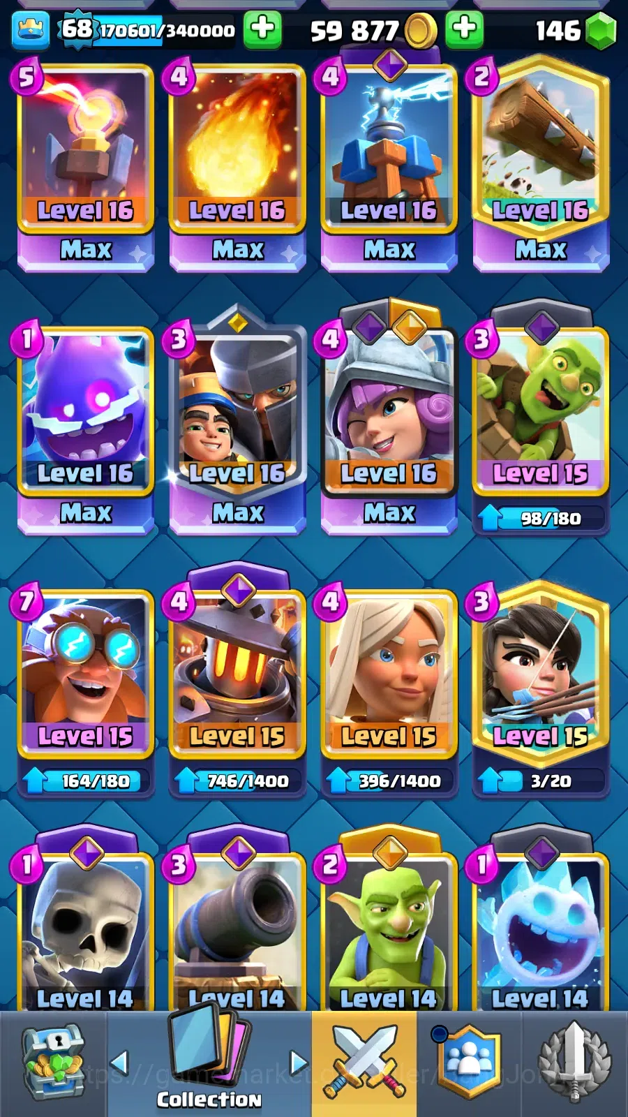 Clash Royale Accounts Others Lv 68|Trophy 12389|KTL 15|LimitedSkin|Card121|11 Max,5 Hero,13 16