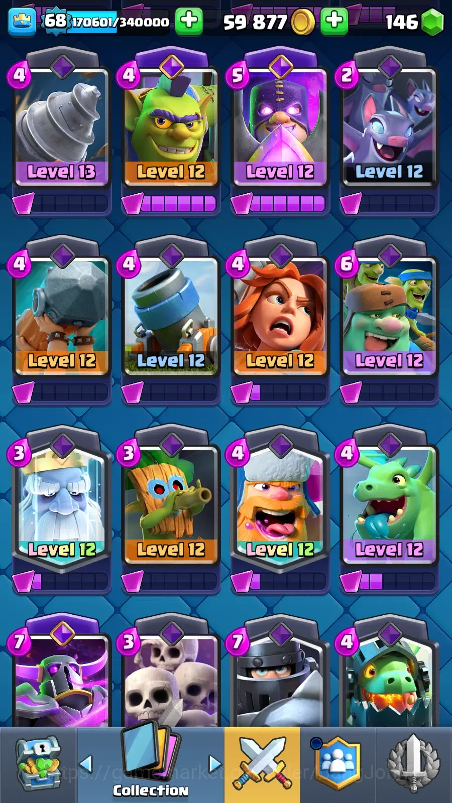 Clash Royale Accounts Others Lv 68|Trophy 12389|KTL 15|LimitedSkin|Card121|11 Max,5 Hero,13 2