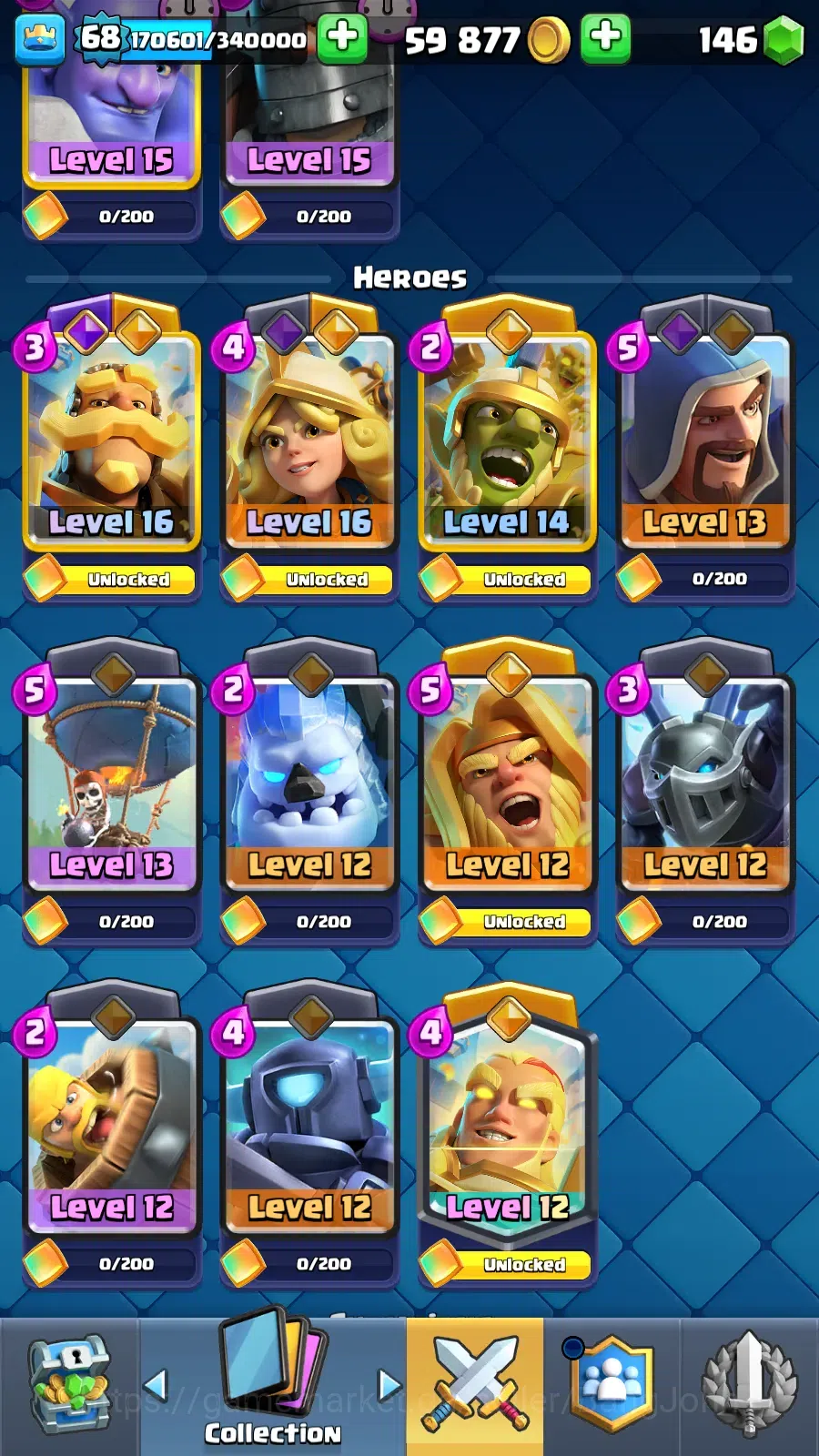 Clash Royale Accounts Others Lv 68|Trophy 12389|KTL 15|LimitedSkin|Card121|11 Max,5 Hero,13 4