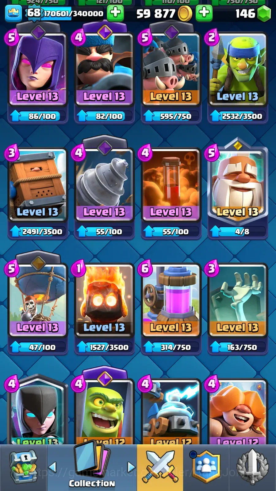 Clash Royale Accounts Others Lv 68|Trophy 12389|KTL 15|LimitedSkin|Card121|11 Max,5 Hero,13 9