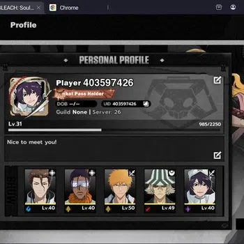 BLEACH: Soul Resonance Accounts Nuverse SEA|Lv.31|6 SSR + 3 Sign|Yoruichi,Tosen,Uruhara,Aizen,IchigoDZ,Bambietta|Log