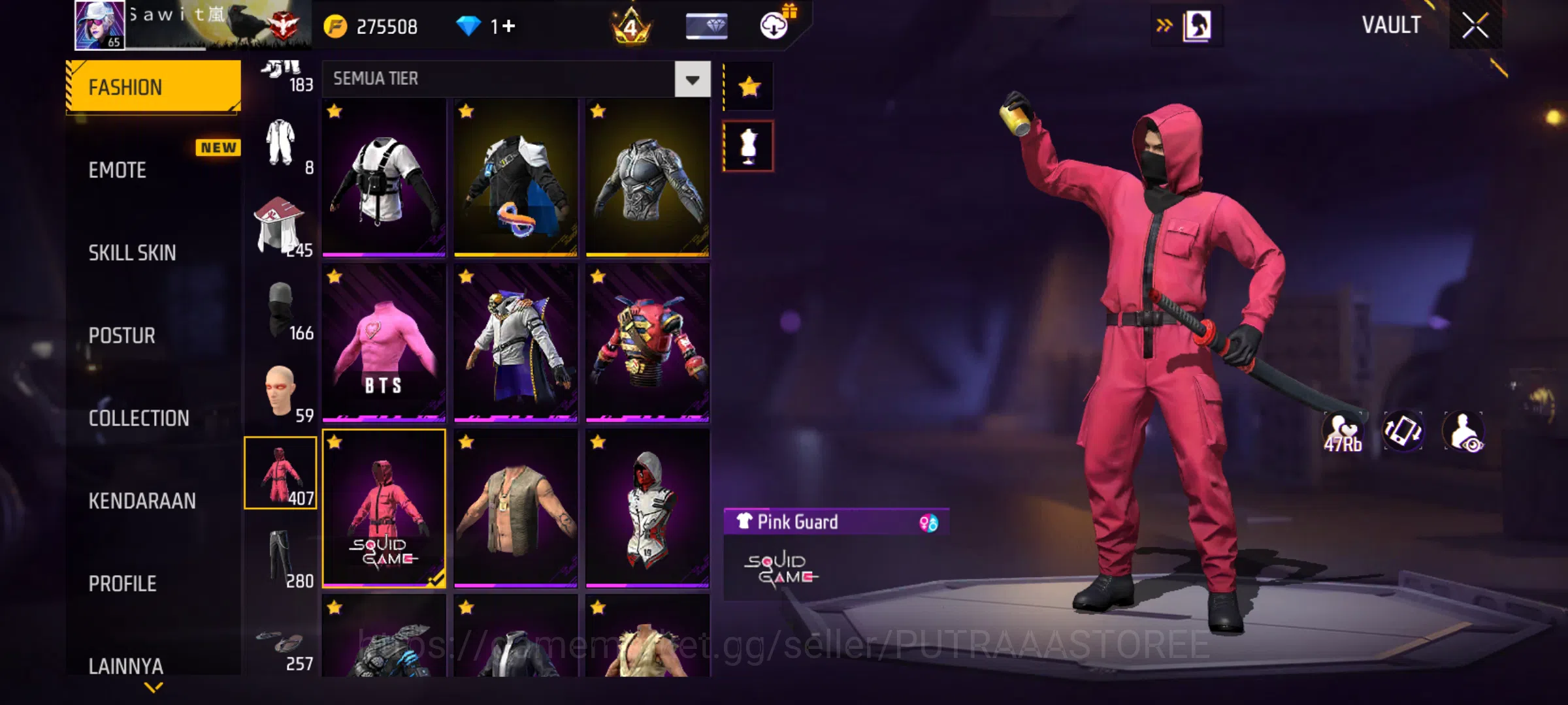 Free Fire Accounts FOR INDONESIA | SET BUDI 01 GAMING | SET WISANA | OUTFIT TOTAL 1422 | BUNDLE NARUTO | BUNDLE BTS | EVO 5