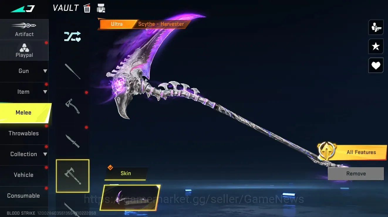 Blood Strike Accounts Collab Skin Asia|Ultra Melee Scythe-Harvester+ 9 Ultra(Alondra,Zero,Ethan,HK416,Kala,Etc)|LMT MCX 1