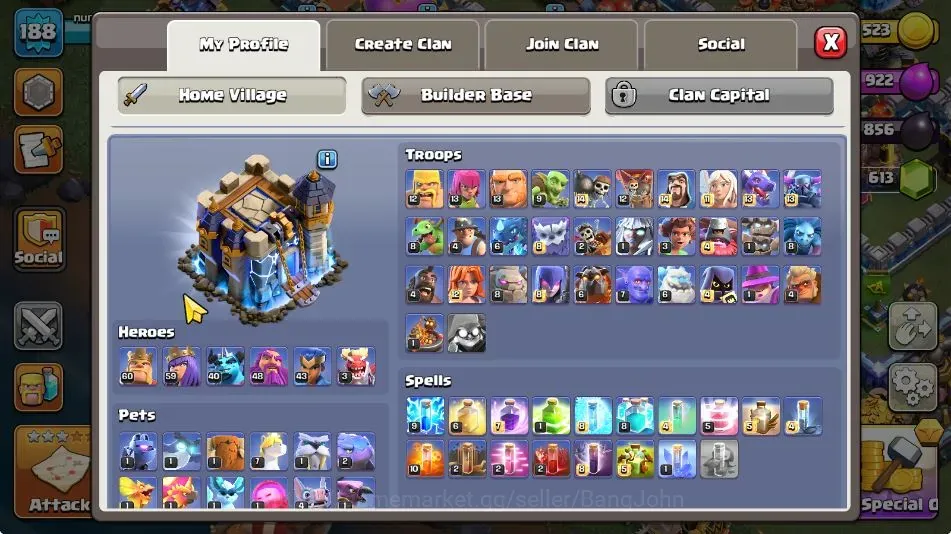 Clash of Clans Accounts High-End TH18-BH10|LVL 188|BK60,AQ59,MP40,GW48,RC43,DD3|HH 12|BM8-BC17|3 Legendary & 2 Gold Skin 1