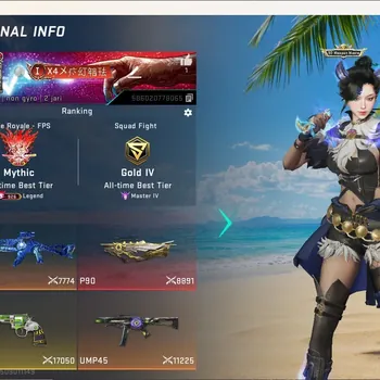 Blood Strike Accounts Collab Skin ASIA|3 Eternal Gun:P90-Empyrean,MP7-Tidesong,D.Eagle|2 Ultra Melee|Evo:Fal-Evolved|5