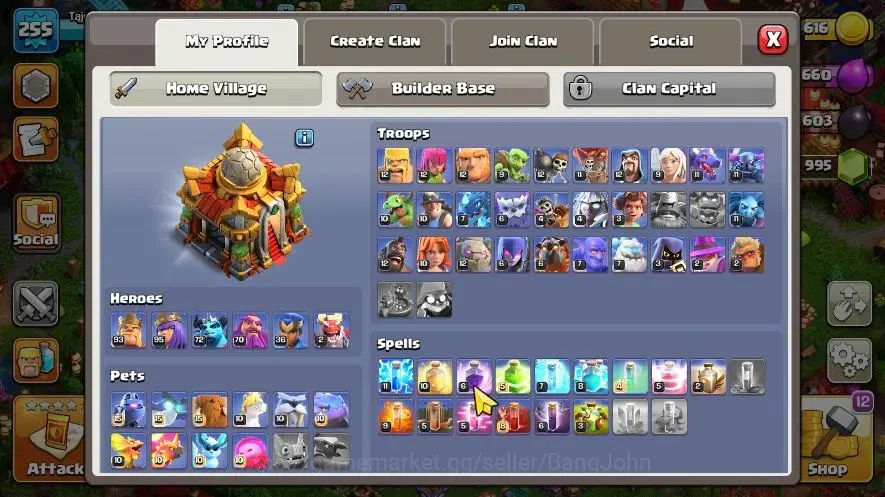 Clash of Clans Accounts High-End TH16-BH10|Lv.255|BK93,AQ95,M72,GW70,RC36,DD2|BM33-BC32|HH10|41 LG Skins|Many Scenery|27K 1
