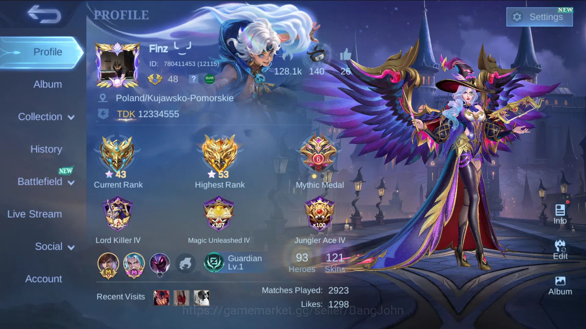 hero 93 | skin | emblem all max | luckybox alice, m7 granger, kof karina, epic zilong, epic freya, spongebob cyclops ML746B Mobile Legends: Bang Bang Others hero 93 | skin | emblem all max | luckybox alice, image 1
