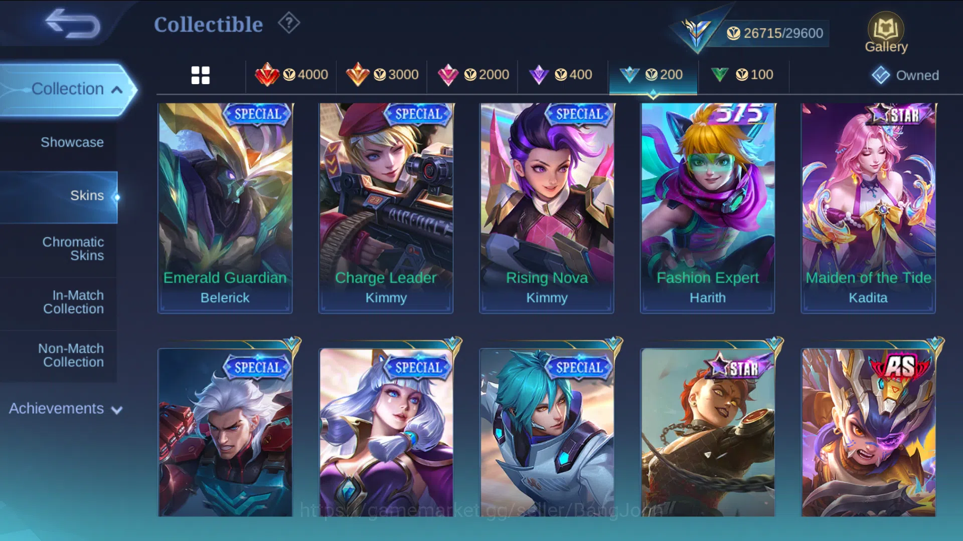 Mobile Legends: Bang Bang Accounts Others hero 93 | skin  | emblem all max | luckybox alice, m7 granger, kof karina, epic 9