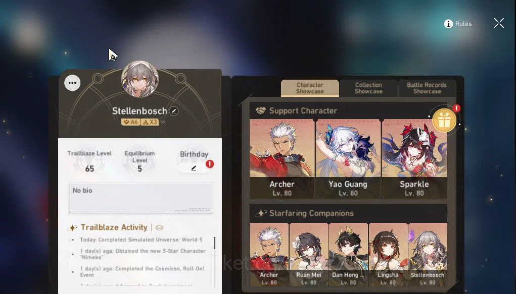 Honkai Star Rail Accounts Mid Game Asia|TL 65|7 Limited|[Yao Guang,Fugue,Sunday]+Sign,Sparkle,Ruan Mei,Archer E1,Etc|1,5K 2