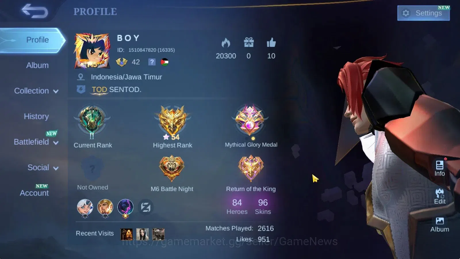 Mobile Legends: Bang Bang Accounts Hero 84|Skin 96|High Glory 55|Yu Zhong[Prime+M5],S image 2