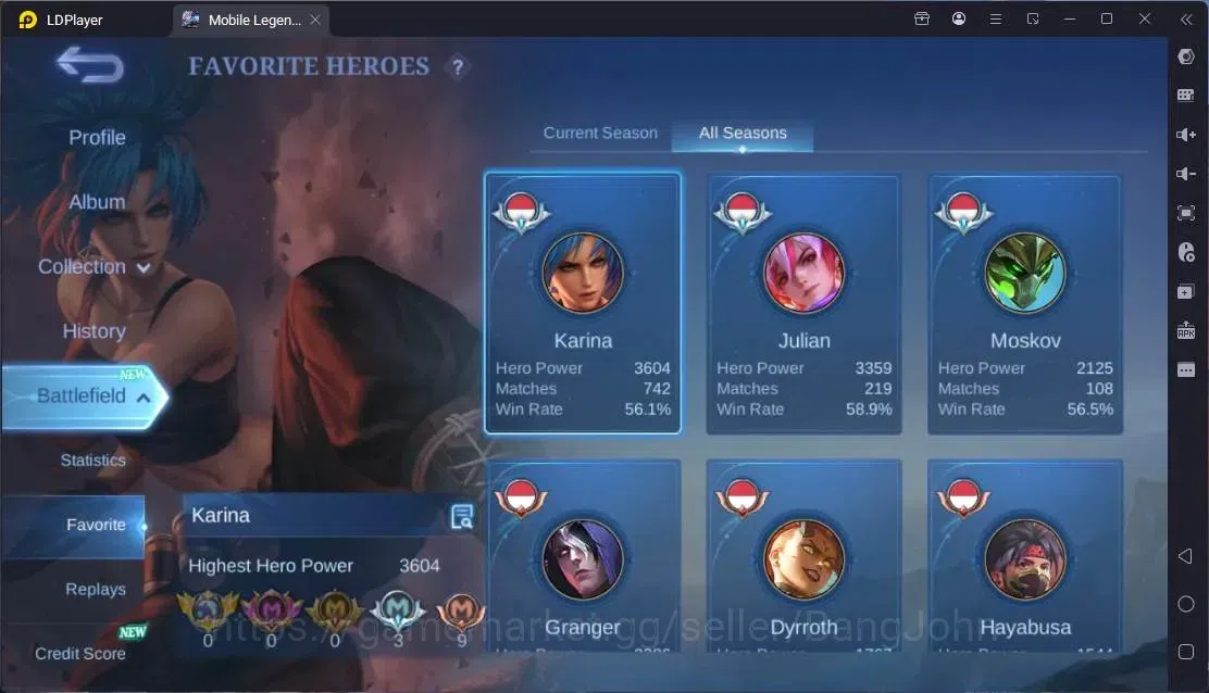 Mobile Legends: Bang Bang Accounts Collector Global |Hero117|Skin 220|Renowned|KOF Karina|Sanrio Floryn|CC Natalia|Meowkin 4