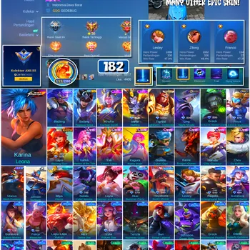 Mobile Legends: Bang Bang Accounts #4563 182 Skins | Karina Leona (KOF) | Badang Pegasus Seiya (SAINT SEIYA) | Irithel