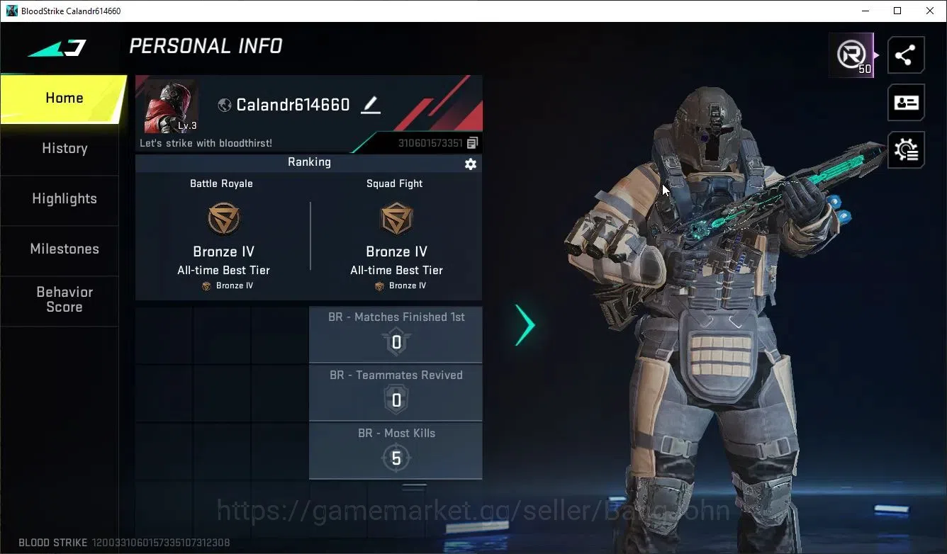 Blood Strike Accounts Others ASIA | 1 Eternal Gun: M1887-Netherflame | 4 legendary Guns: M4A1,Kala,Glock,Origin-12 | Epic 1