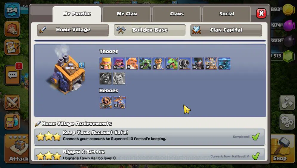 Clash of Clans Accounts TH 14-BH 8|LV 154|Limited Skin|HH 8|BK 58,AQ 70,GW image 11