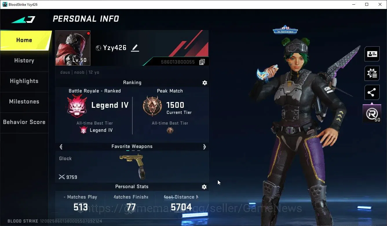 Blood Strike Accounts Collab Skin ASIA|ETERNAL DEagle+MELEE TalonKnife,LightBlde|Collab ENZO KRAKEN,TR MCX,FN2K,Jack,+2 2