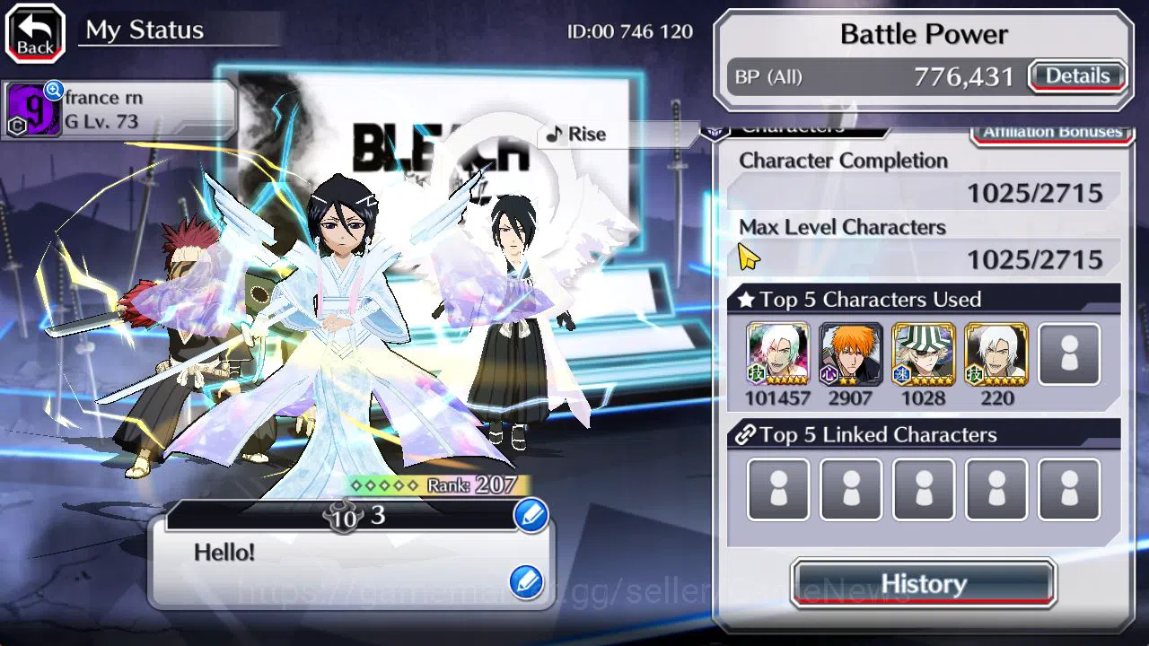 Bleach: Brave Souls Accounts Mid-Tier [GLOBAL]52K Orbs|Soul Reaper(Shunsui,Jushiro),10th Anniv Rukia,TYBW25 Renji,Byakuya 3