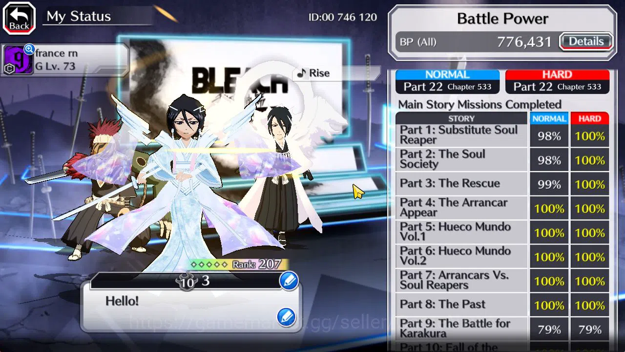 Bleach: Brave Souls Accounts Mid-Tier [GLOBAL]52K Orbs|Soul Reaper(Shunsui,Jushiro),10th Anniv Rukia,TYBW25 Renji,Byakuya 4
