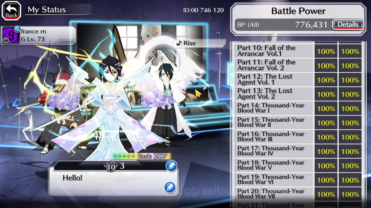 Bleach: Brave Souls Accounts Mid-Tier [GLOBAL]52K Orbs|Soul Reaper(Shunsui,Jushiro),10th Anniv Rukia,TYBW25 Renji,Byakuya 5