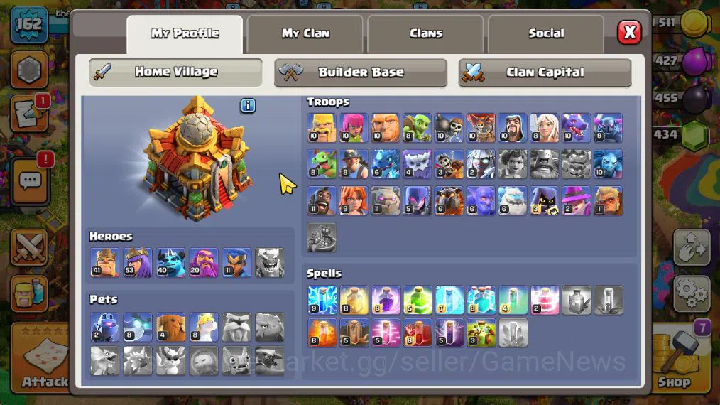 TH 16 - BH 7|LV 162|HH 8|BK 41,AQ 53,GW 20,MP 40,RC 11|CN ON|Protect OFF|TAKE MAIL(COC2016) Clash of Clans Mid-Tier TH 16 - BH 7|LV 162|HH 8|BK 41,AQ 53,GW 20,MP 40,R image 1