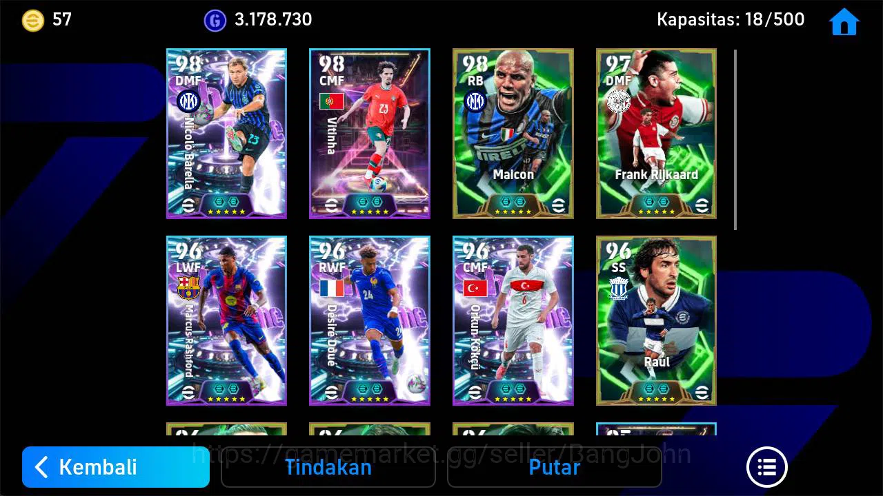 eFootball Accounts Others Power 3169, N Barella, Vitinha Show, Maicon epic, Rijkaard epic, Marcus rashford Show, Van buyten 4