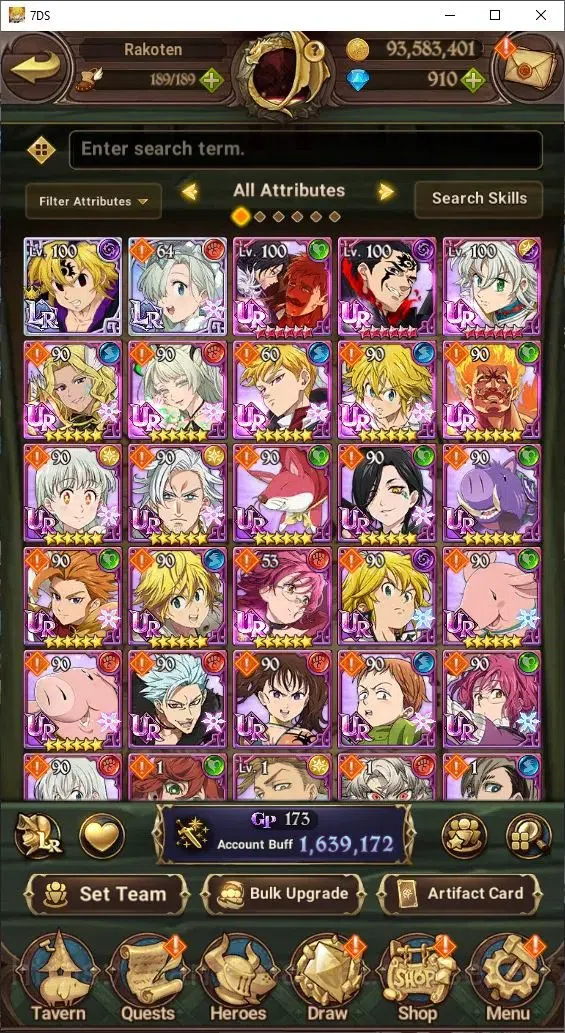 The Seven Deadly Sins: Grand Cross Accounts Endgame Global|1,6M CC|910 Diamonds| 2LR+10UR (Nemesis Meliodas, Menor, Thor 1