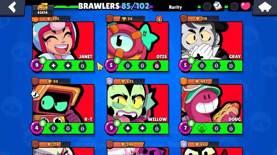 Brawl Stars Accounts 42414 Trophy|85 Brawlers 22 Max Lvl|UL Kaze|258 Skins|5 hypch Skin 6 Legend 4 Myth 41 Epic|40K Bling 19