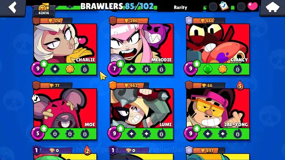 Brawl Stars Accounts 42414 Trophy|85 Brawlers 22 Max Lvl|UL Kaze|258 Skins|5 hypch Skin 6 Legend 4 Myth 41 Epic|40K Bling 20
