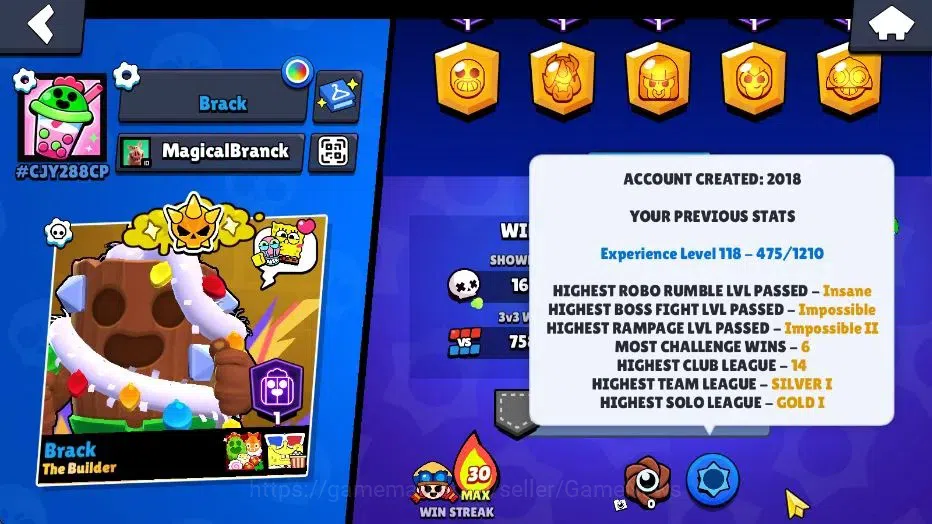 Brawl Stars Accounts 42414 Trophy|85 Brawlers 22 Max Lvl|UL Kaze|258 Skins|5 hypch Skin 6 Legend 4 Myth 41 Epic|40K Bling 4