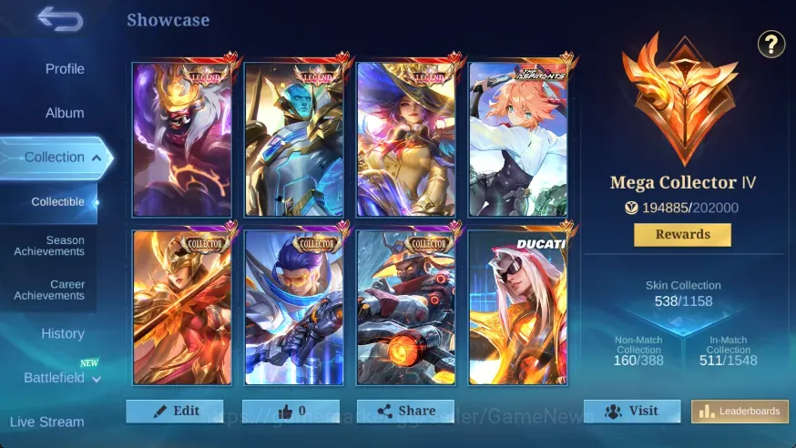 Mobile Legends: Bang Bang Accounts Collector Skin 538|MEGA|Legend (Franco,Lesley,Gord),AllStar Moskov,1111 1