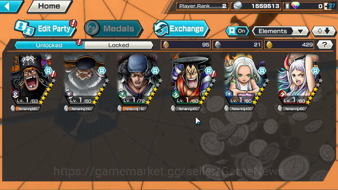 One Piece Bounty Rush Accounts Global|6 EX|T4E Marshall DTeach,T5E Saturn,BP Kuza image 1