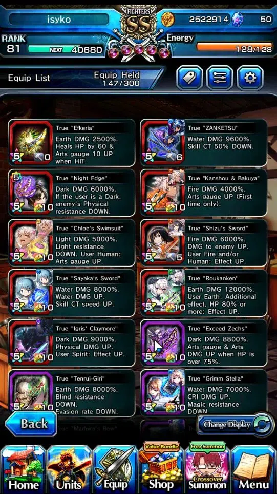 Grand Summoners Accounts End-Game Global|Rank 81|17 Ascend+10 TW|(H Inumuta,Sayaka Miki,Chloe,Madoka,S Chloe,Selia SW,RR 4