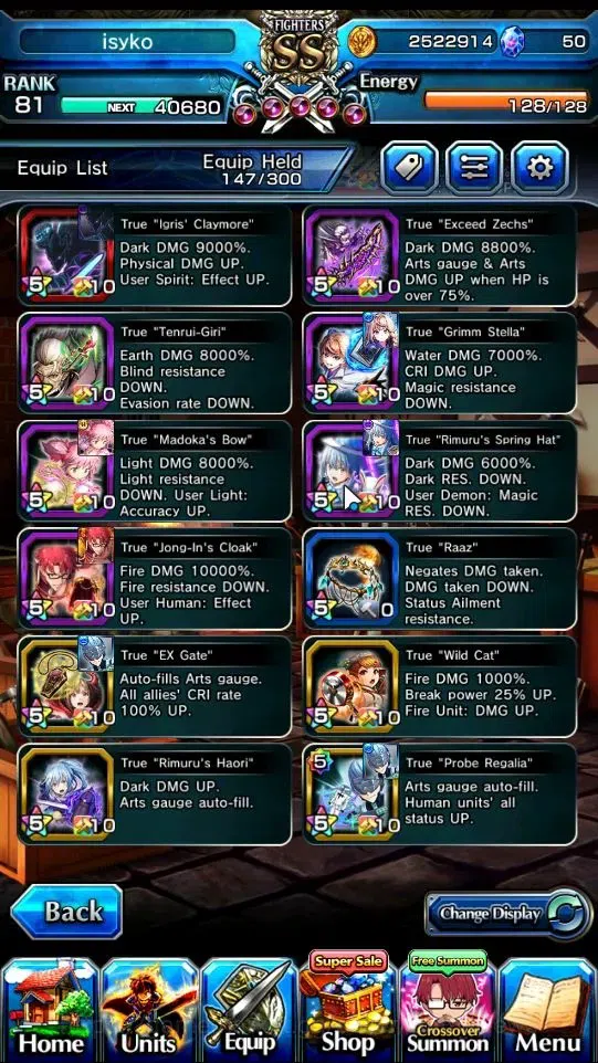 Grand Summoners Accounts End-Game Global|Rank 81|17 Ascend+10 TW|(H Inumuta,Sayaka Miki,Chloe,Madoka,S Chloe,Selia SW,RR 5
