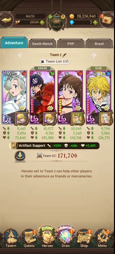 The Seven Deadly Sins: Grand Cross Others Global | 1,519M CC | 4 UR Merlin Esca | Arthur | M image 1