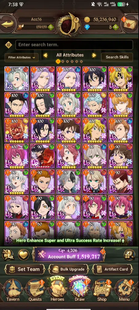 The Seven Deadly Sins: Grand Cross Accounts Others Global | 1,519M CC | 4 UR Merlin Esca | Arthur | Meliodas | Zeldris | LR 10