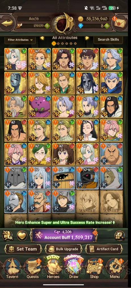 The Seven Deadly Sins: Grand Cross Accounts Others Global | 1,519M CC | 4 UR Merlin Esca | Arthur | Meliodas | Zeldris | LR 8