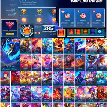 Mobile Legends: Bang Bang Accounts #4621 385 Skins | Gusion Cosmic Gleam (LEGEND) | Floryn Fluffy Dream (SANRIO) | Karina