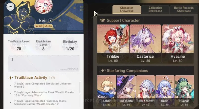 Honkai Star Rail Accounts End Game ASIA|TL 70|12 3