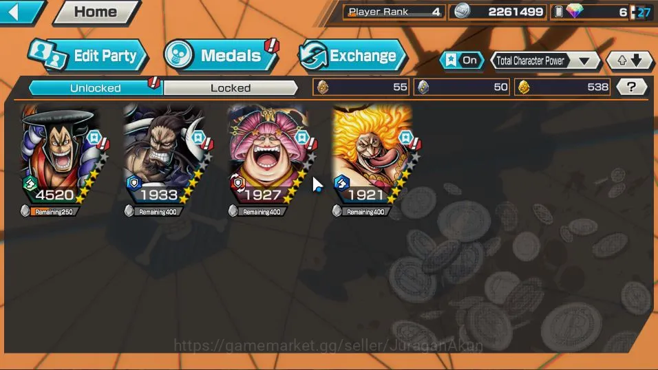 One Piece Bounty Rush Accounts Mid-Tier Global| 4 META EX | Daimyo Oden, The Strongest Kaido, Onigashima Oiran, HP Linlin 4