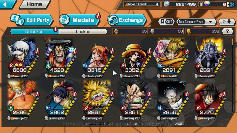 One Piece Bounty Rush Accounts Mid-Tier Global| 4 META EX | Daimyo Oden, The Strongest Kaido, Onigashima Oiran, HP Linlin 5
