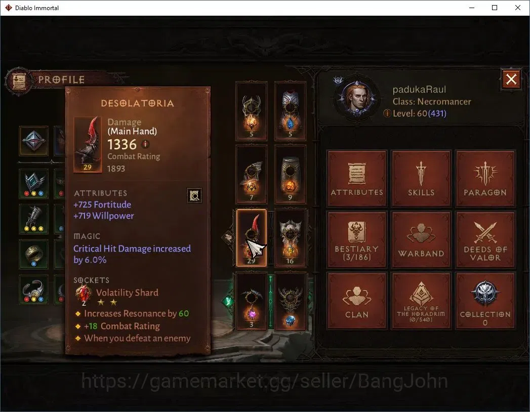 Diablo Immortal Accounts High-End OCE - Azmodan| 60 (431) Necromancer-Slayer | CR 29k | Reso 465 | Hell 3 | Varog Lv 30 (*4 4