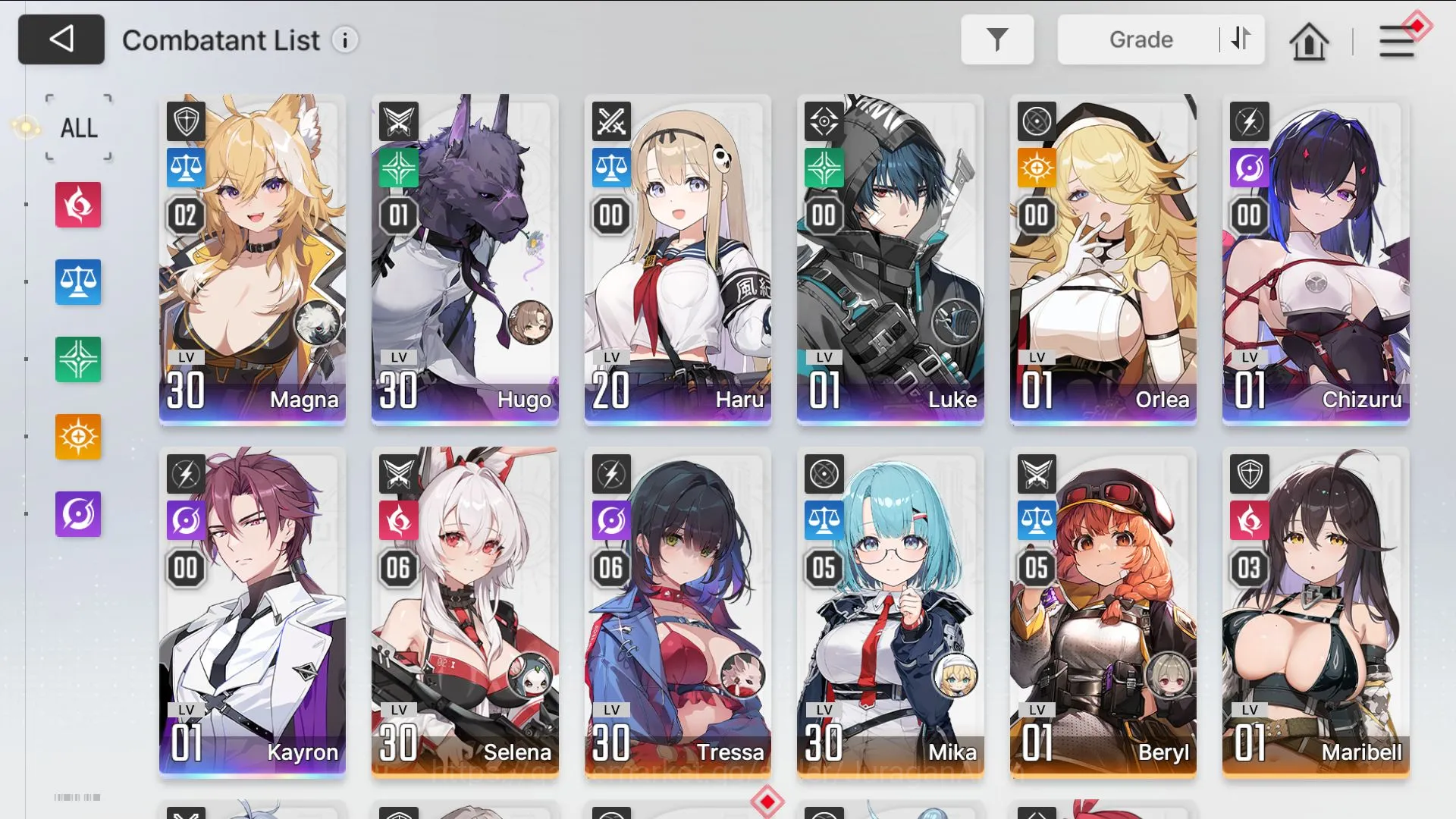 Chaos Zero Nightmare Accounts GLOBAL Lv33|7SSR(Magna M2,Hugo M1,Chizuru)10SR(Selena M6,Tressa M6,Mika M5,Beryl M5)1,1K 2