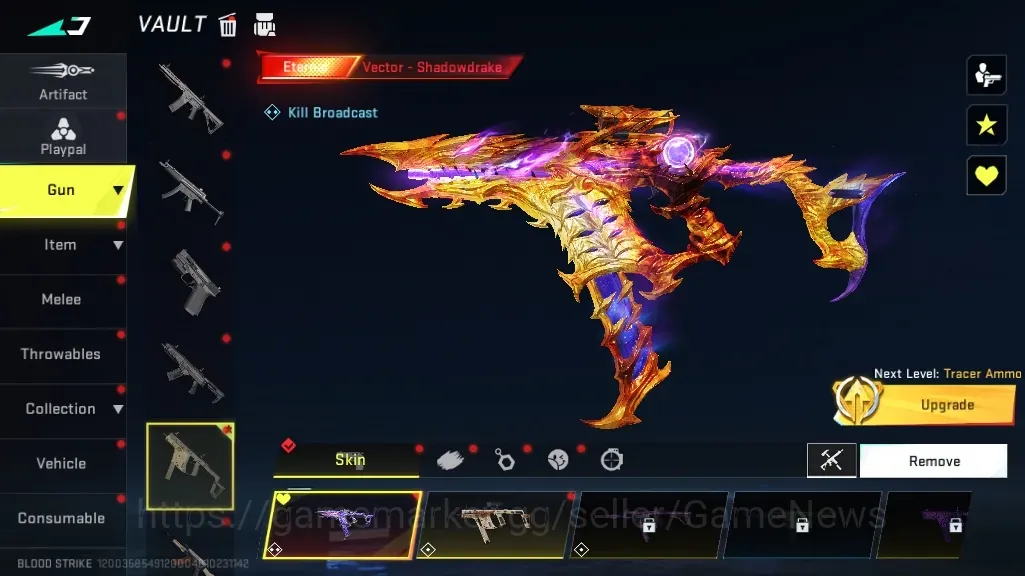 Blood Strike Accounts Collab Skin Asia|ETERNAL Vector Shadowdrake Lv2|5 Ultra SCAR Molten Core,P90 Neon Shard,Spike Bloody 1