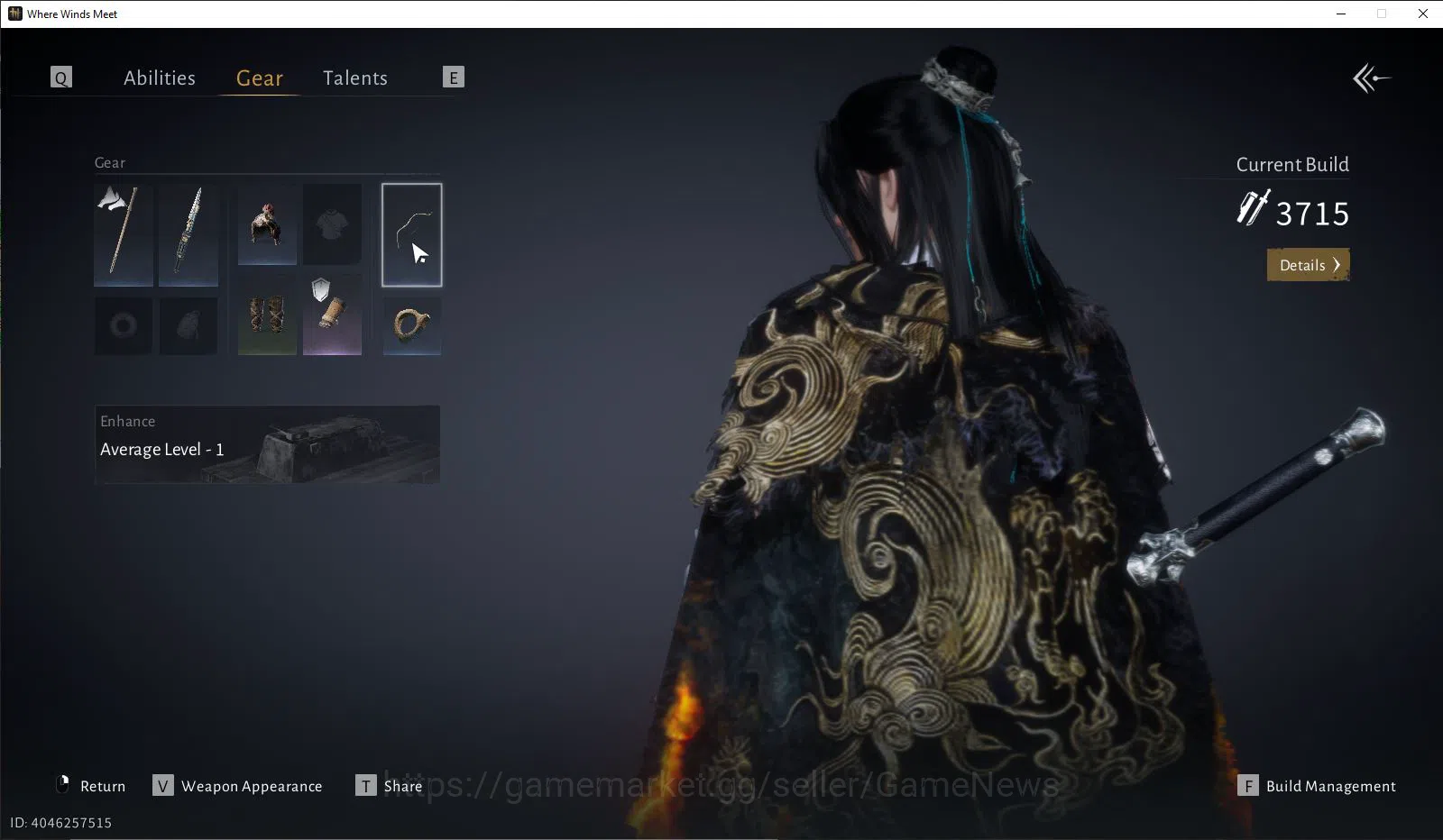 Where Winds Meet Accounts GLOBAL|Lv 5|GS 3714|Blazing Passes||Nameless Sword image 3