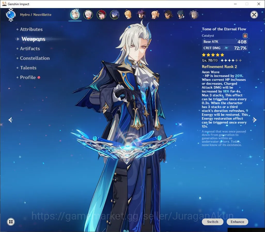 Genshin Impact Accounts Mid Game ASIA|AR50| 3 Limited + 3 [5 Star's Weapon] Neuvillette+SignR2,Kazuha,Flins |MC Male|Take 2