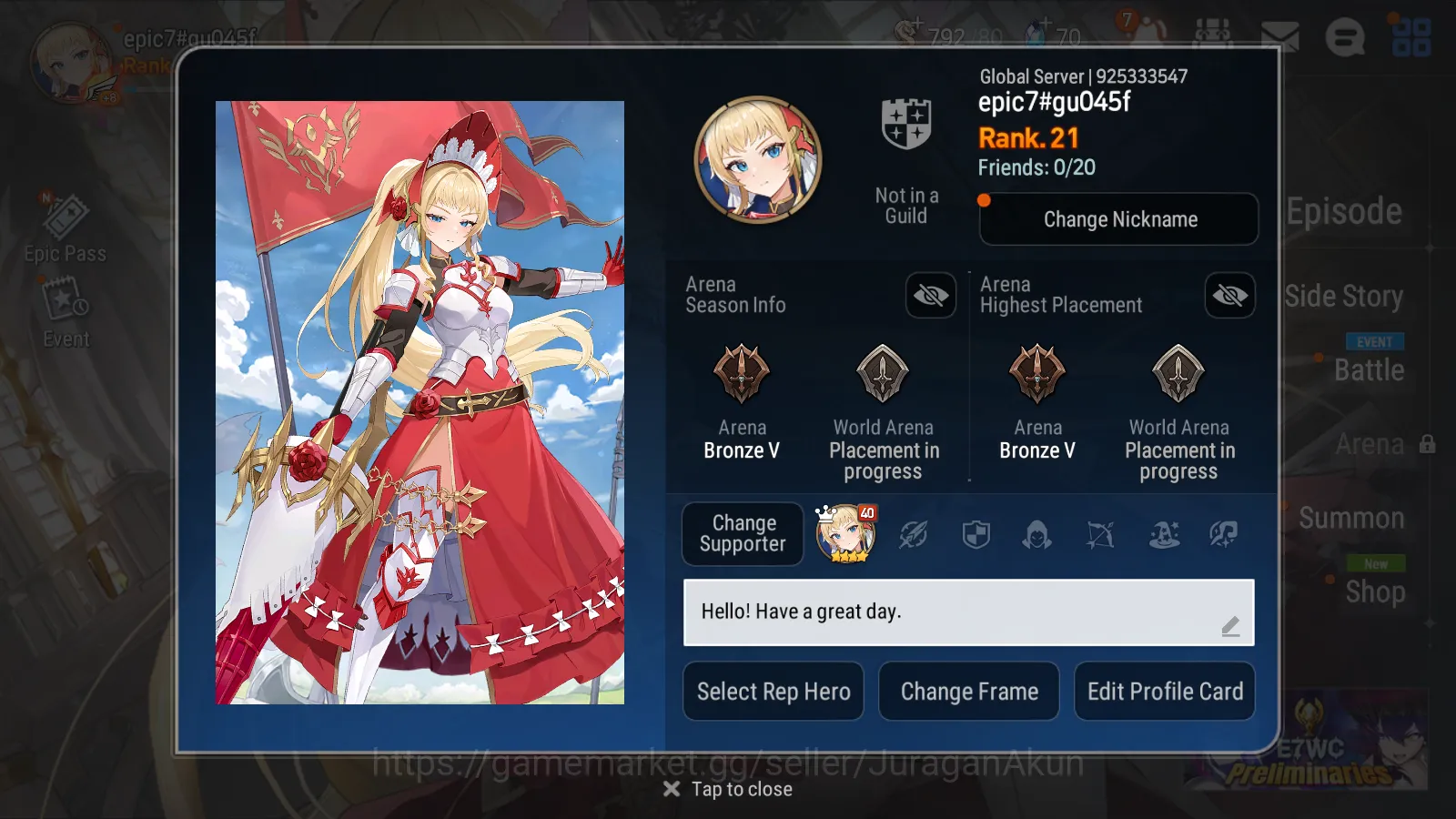 Epic Seven Accounts Starter Global Unverif|Starter 4ML (FLidica, MChloe, PCFlan, EWLudwig) + Fenne|Poh ON|Free CN|Log