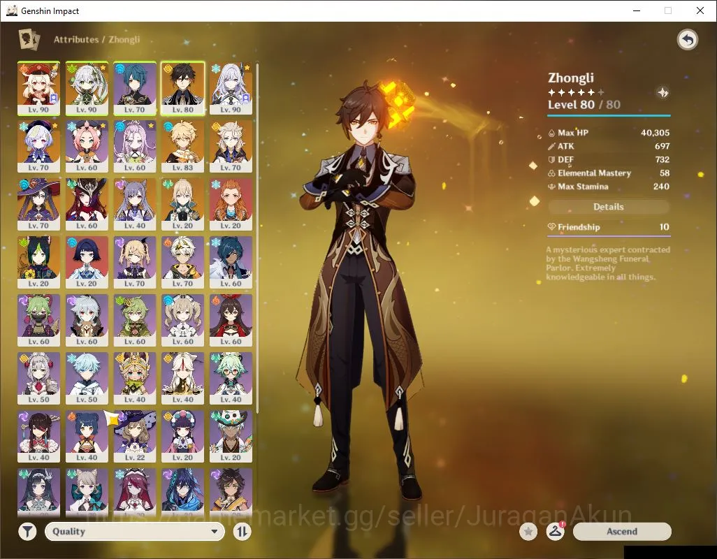 Genshin Impact Accounts Mid Game ASIA|AR 55| 6 Limited + 2 [5 Star Weapon]|[Chasca,Zhongli,Klee,Nahida,Skirk,Albedo]|MC 3
