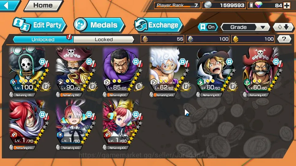 One Piece Bounty Rush Accounts Starter Global| 4 META EX| Gol DRoger,Four Emperor DLuffy,Sabo,KingOTP Gol DRoger|Rank 7|Log 3