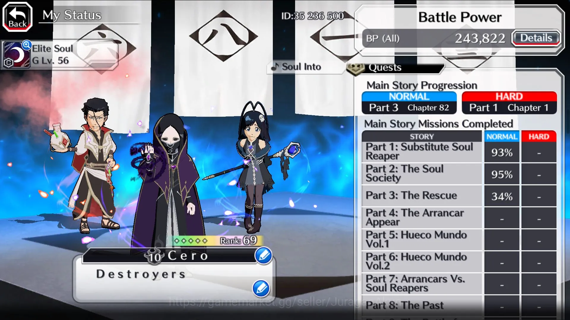 Bleach: Brave Souls Accounts Mid-Tier GBL 1K Orb|story,side story fresh|MT char 3|7 Char 5/5(10th Ichigo,TYBW24 Etsu