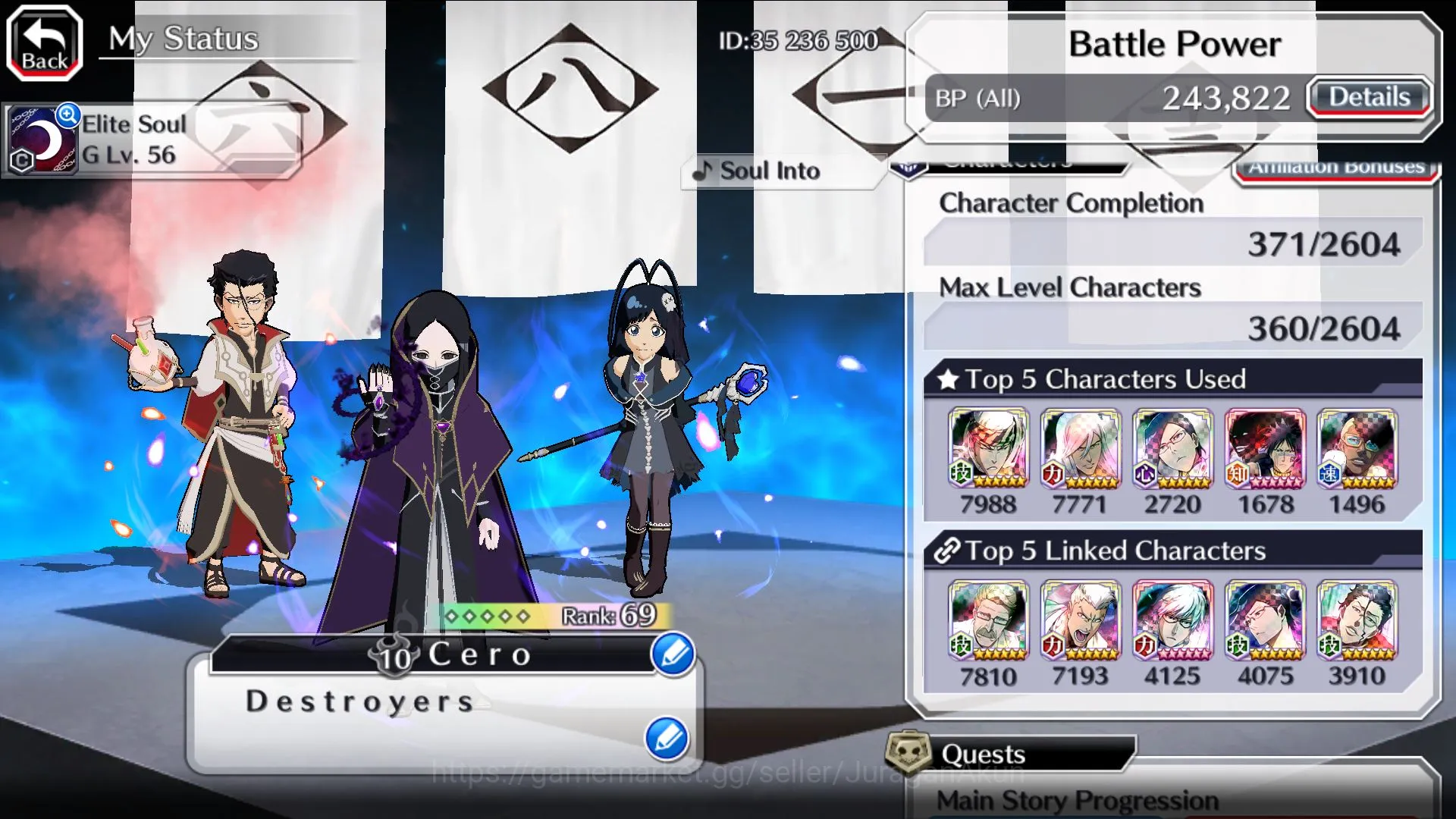 Bleach: Brave Souls Accounts Mid-Tier GBL 1K Orb|story,side story fresh|MT char 3|7 Char 5/5(10th Ichigo,TYBW24 Etsu 3