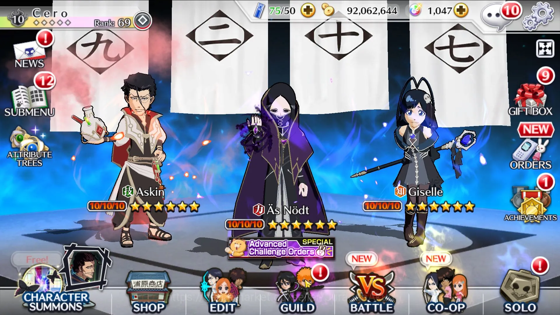 Bleach: Brave Souls Accounts Mid-Tier GBL 1K Orb|story,side story fresh|MT char 3|7 Char 5/5(10th Ichigo,TYBW24 Etsu 5